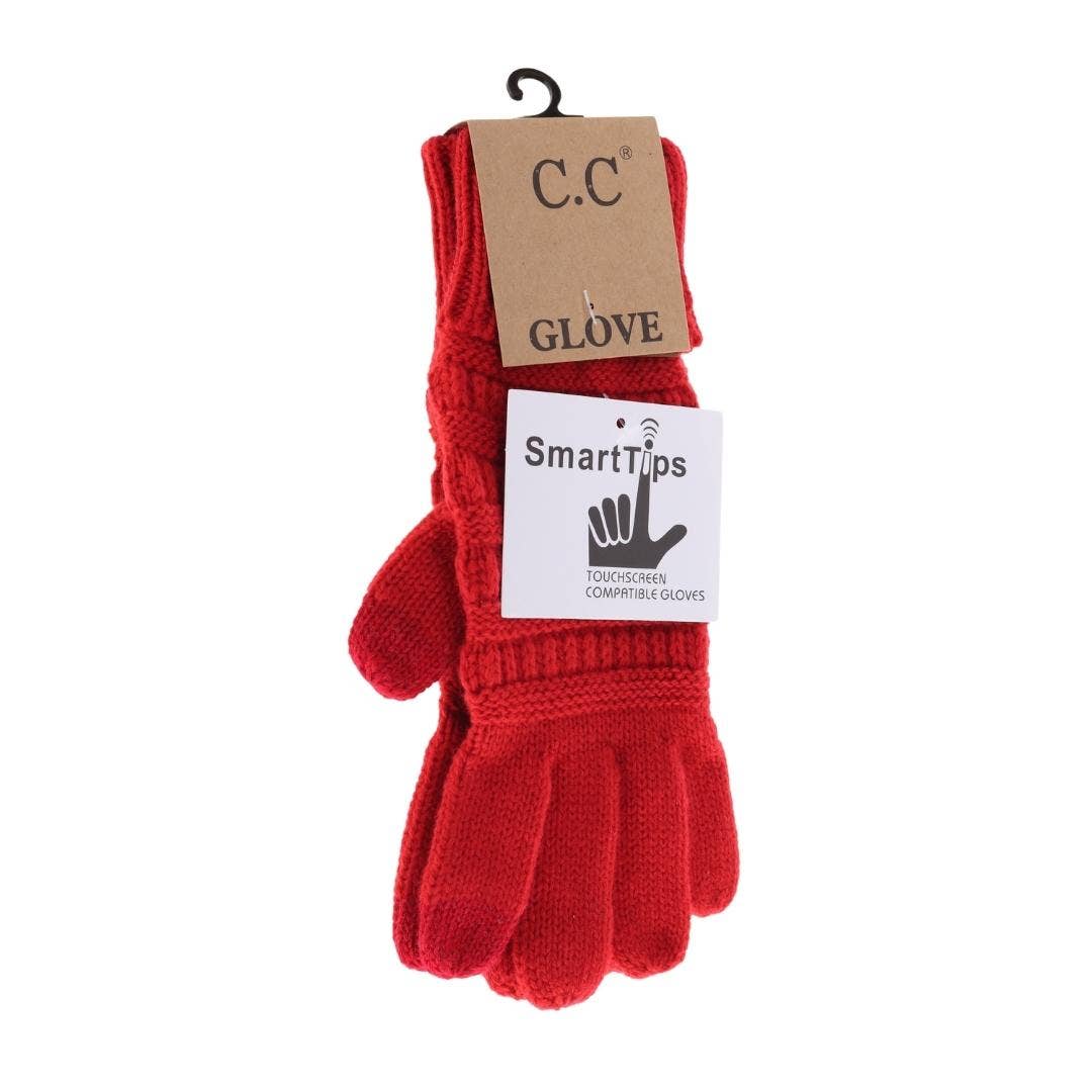 Light Grey Solid Cable Knit CC Gloves: