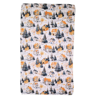 Winter Village Waffle Weave Tea Towels With Hanging Loop