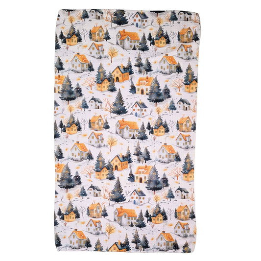 Winter Village Waffle Weave Tea Towels With Hanging Loop