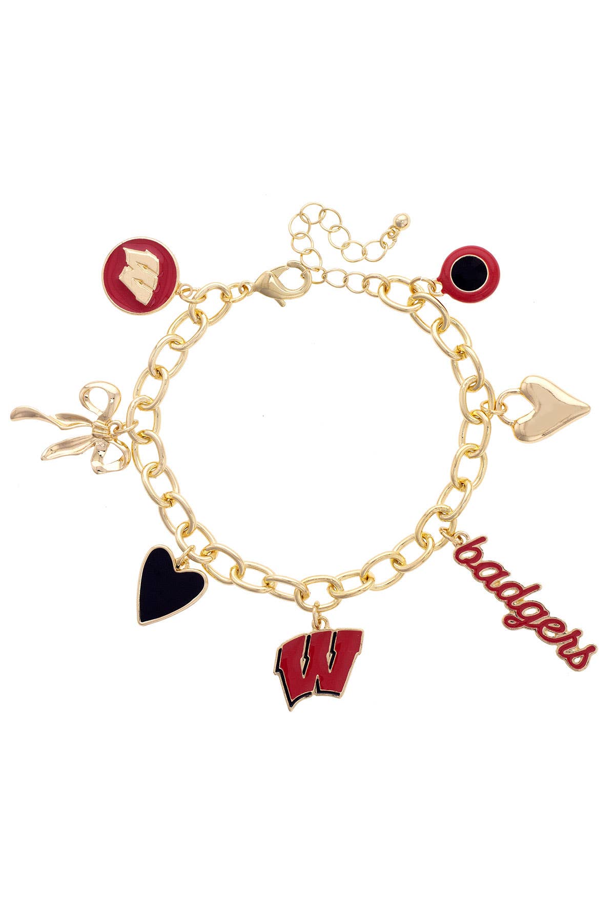 Wisconsin Badgers Enamel Icons Charm Bracelet in Shiny Gold