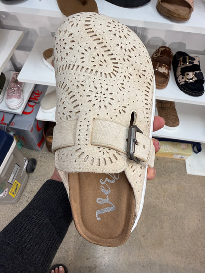 Lulu Laser Cut Cream Mule By Very G