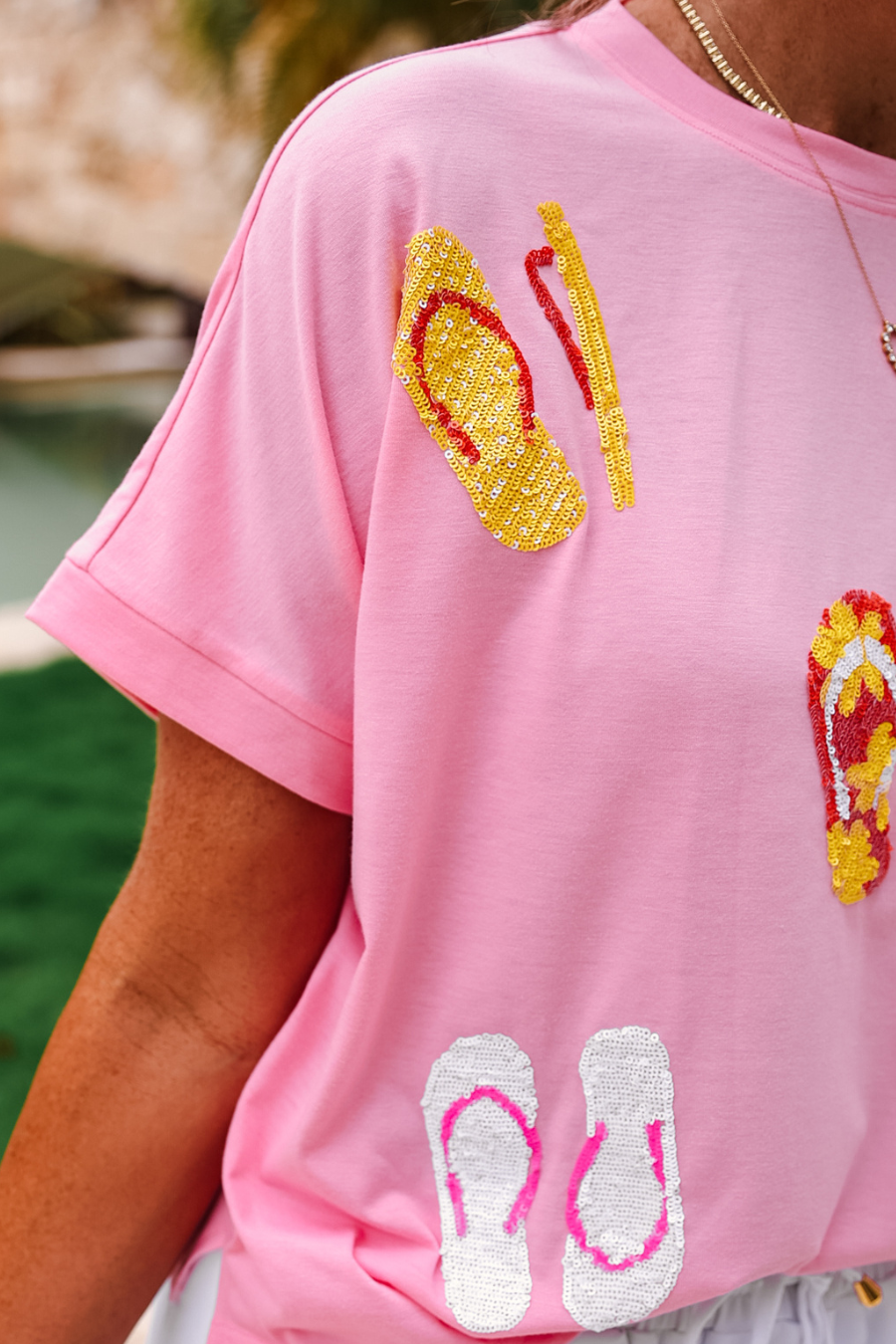 PREORDER- Flip Flop Fun Sequin Patch Top