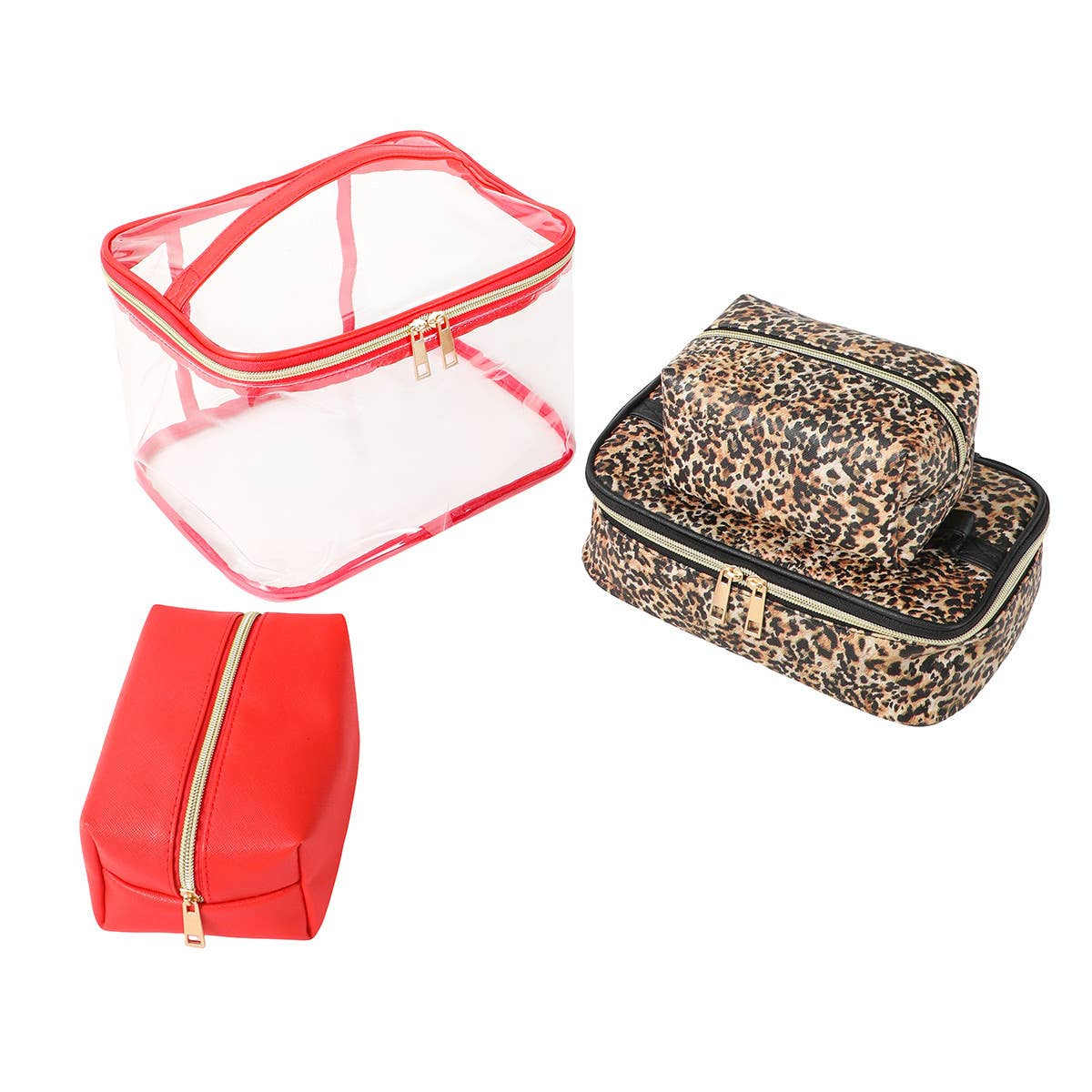 4pc Leopard Red Cosmetic Set