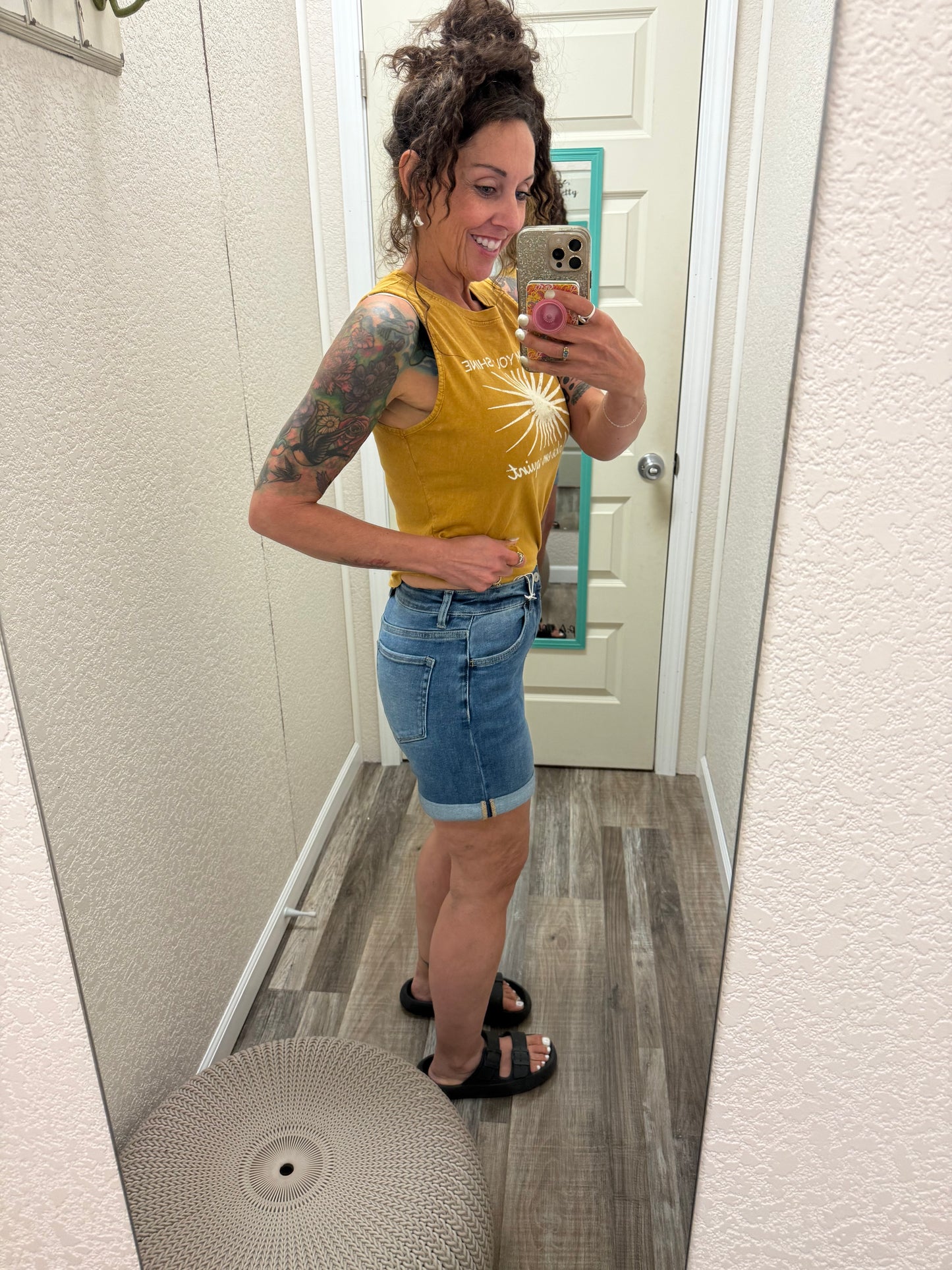 Aspire High Rise Rolled Cuff Hem Vervet Shorts