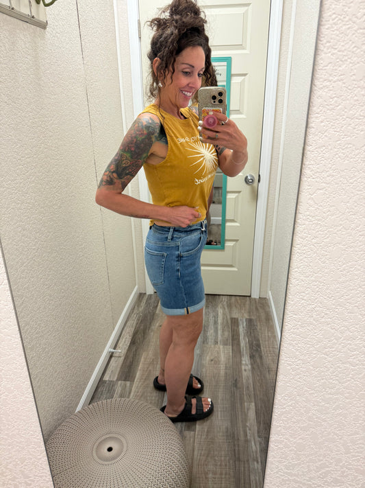 Aspire High Rise Rolled Cuff Hem Vervet Shorts