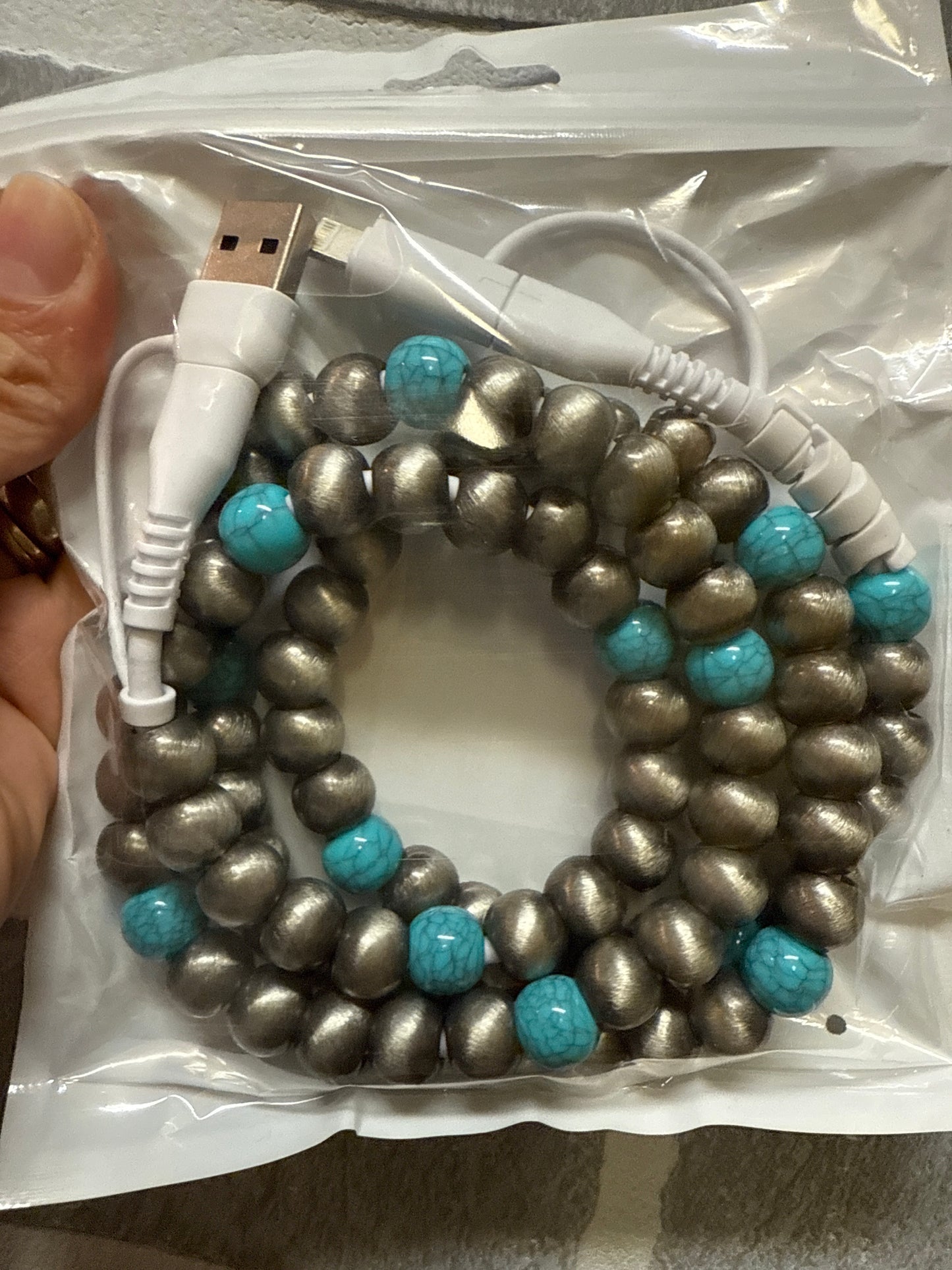 4-in-1 Beaded Charging Cable - Turquoise & Silver