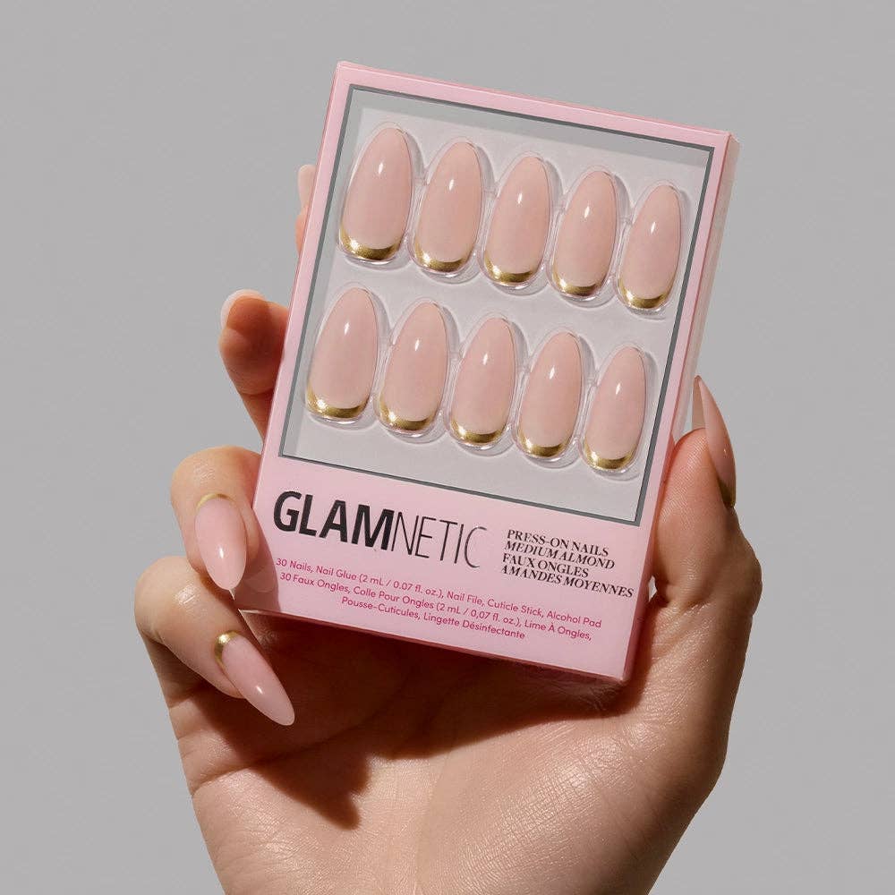 Goal Getter Press-On Nails | Medium Almond Nude Gold Luxe Nails