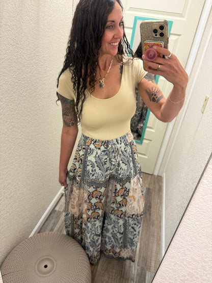 Jamaica PATCHWORK PRINT WIDE LEG PANTS WITH ELASTIC WAIST