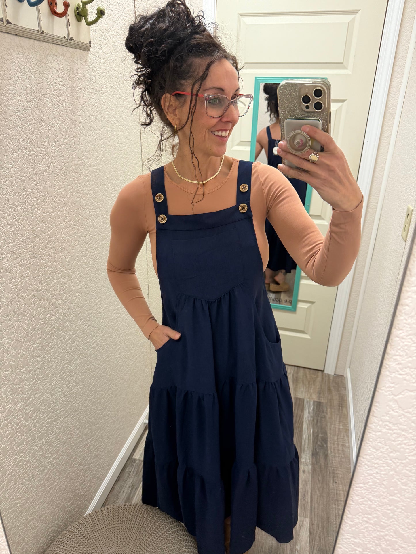 Kierra - Tiered Button Sling Midi Dress