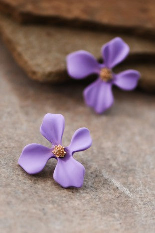 Purple painted flower Stud Earring