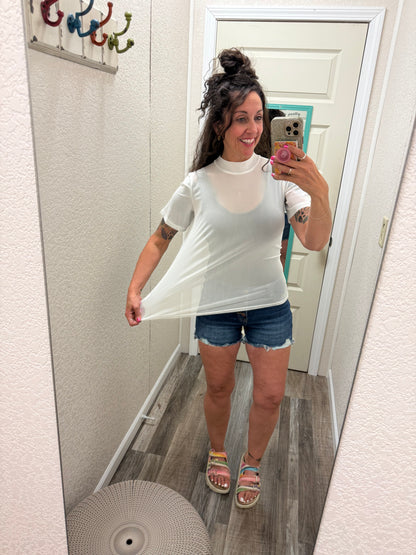 Meshed Out White Ivory Short Sleeve Top