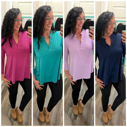 Solid Lizzy  3/4 length sleeve top