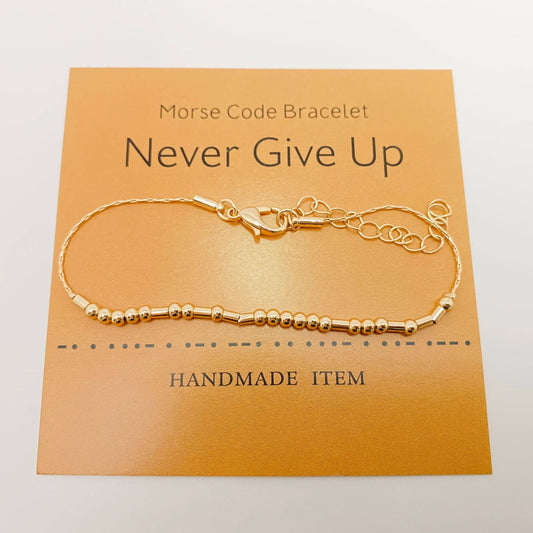 Never give up Handmade Golden Morse Code Bracelet: