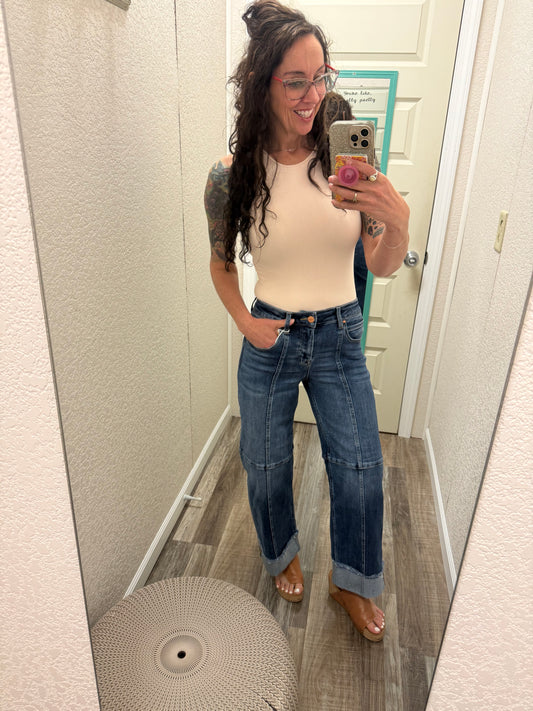 Suzie Q SLOUCHY CROP WIDE SEAM DETAILED JEANS Risen Jeans