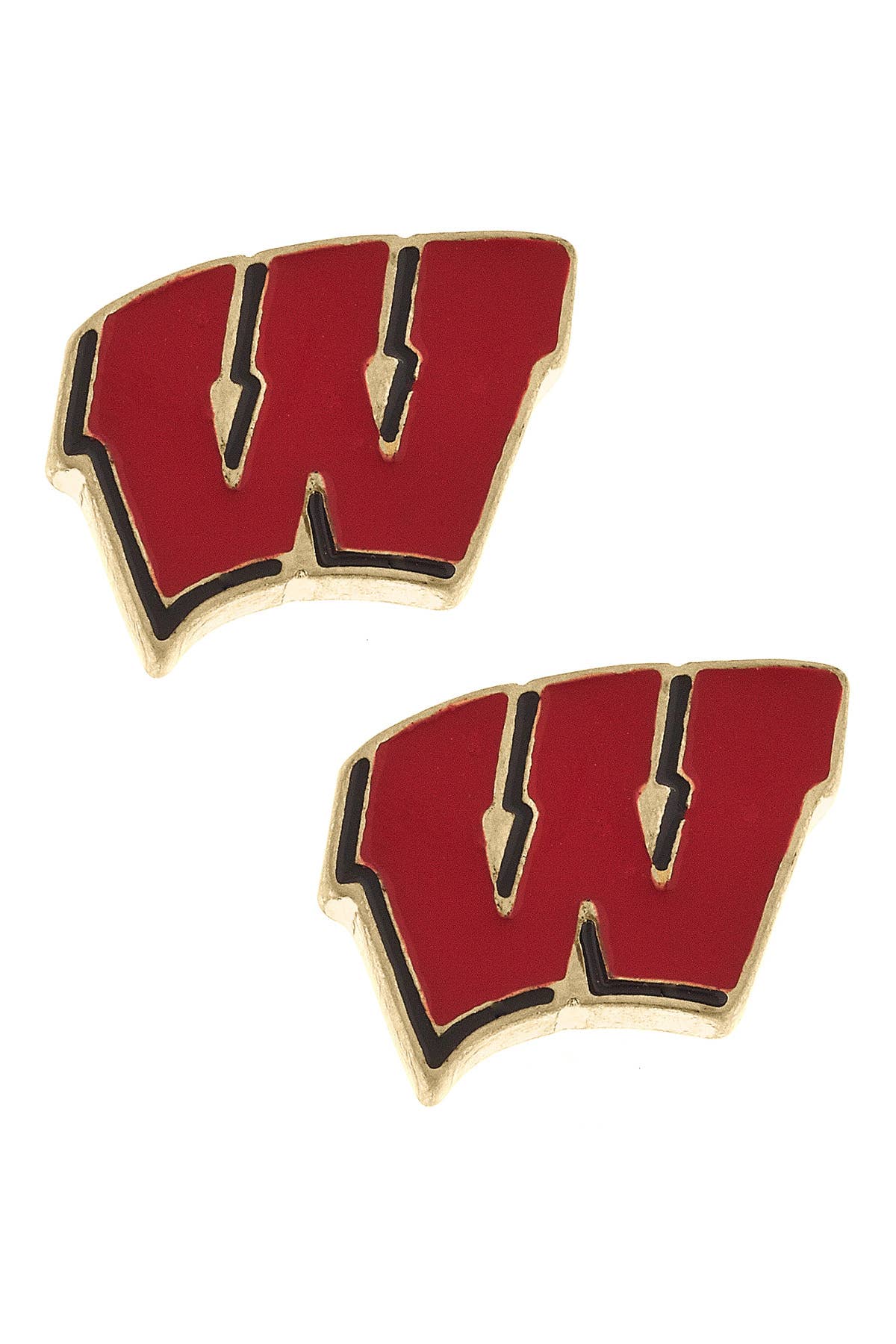 Wisconsin Badgers Enamel Logo Stud Earrings in Shiny Gold