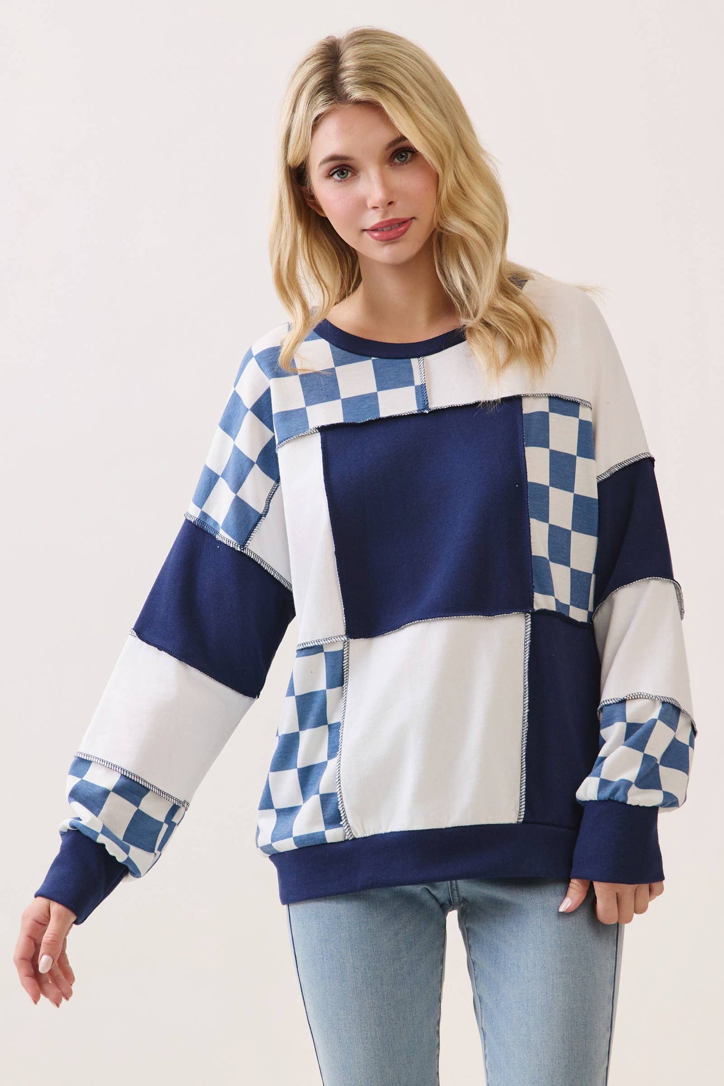 CheckMate Print Patchwork pullover top