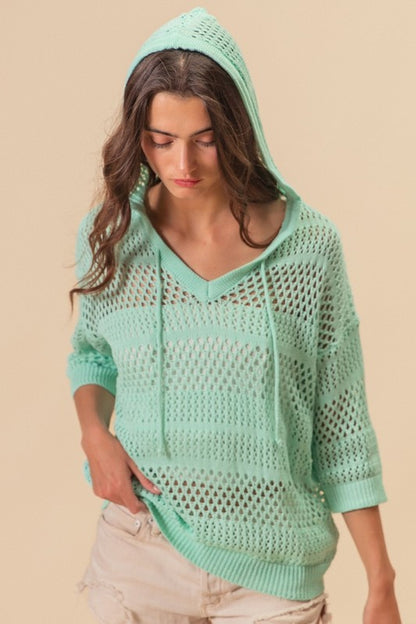 Penny - V Neck Crochet Hooded Coverup