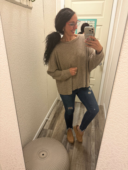Hallie Oversized Long Sleeve Two Tone Solid Top