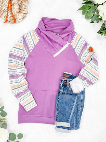 IN STOCK Zoey ZipCowl Sweatshirt - Mauve and Stripes