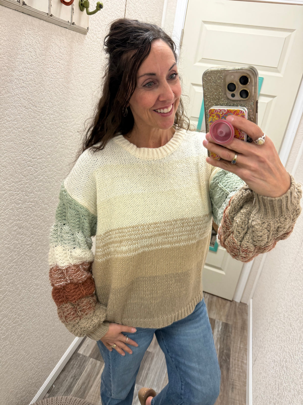 Fall Dreams OMBRE PUFF SLEEVE SWEATER TOP