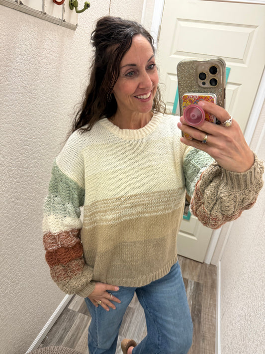 Fall Dreams OMBRE PUFF SLEEVE SWEATER TOP
