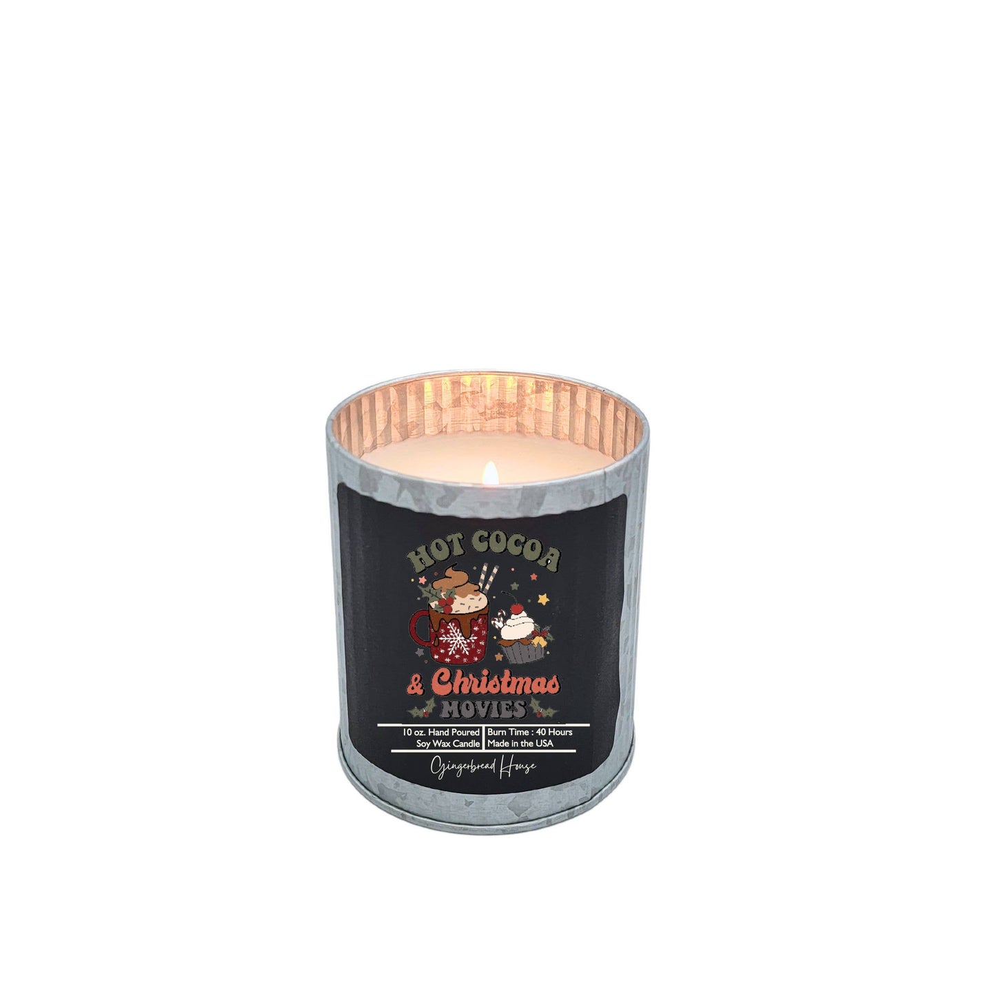 Candy Cane - Hot Cocoa & Christmas Movies Candle - Rustic Tin Candle