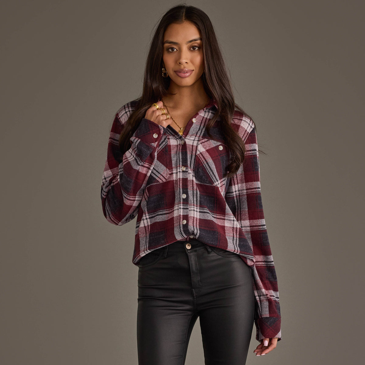 Maroon Plaid Button Up Flannel