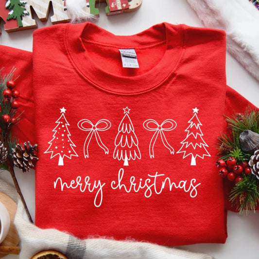 Merry Christmas Trees And Bows Graphic Tee
