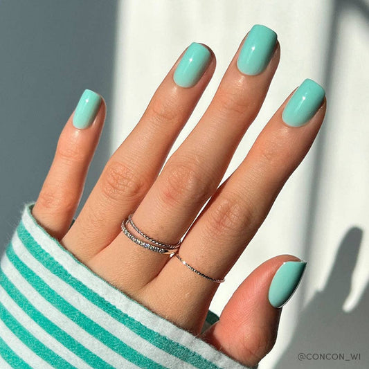 Soft Teal Press-On Nails | Short Squoval Solid Nail