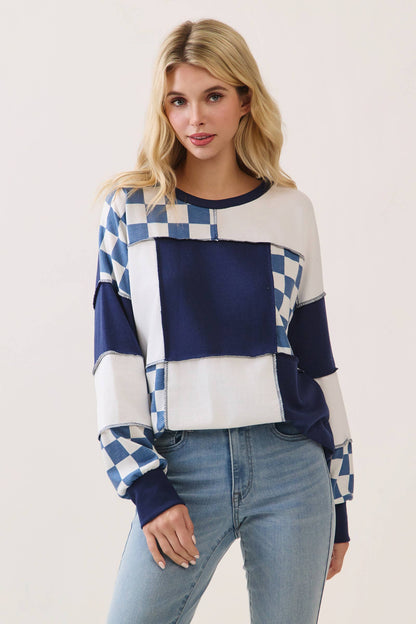 CheckMate Print Patchwork pullover top