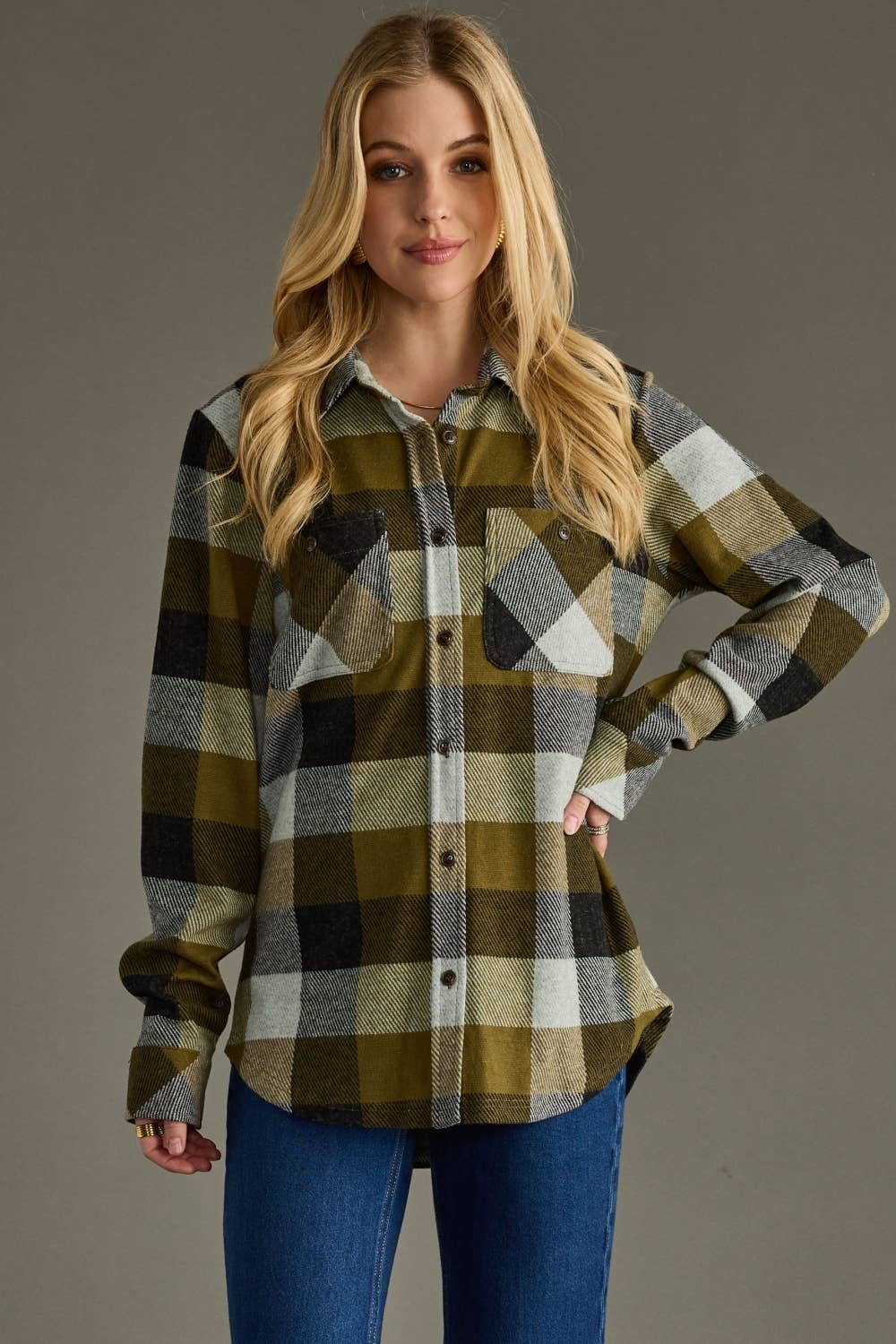 Into the Forest Olive & Black Plaid Button Up Flannel