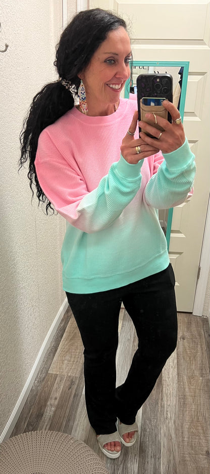 All The Mints Ombré Cozy Corded Crew (pink/mint)