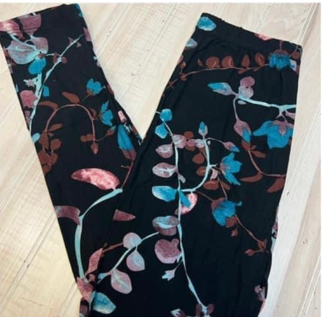 Kids Leggings (Black Teal Pink BIG Floral)