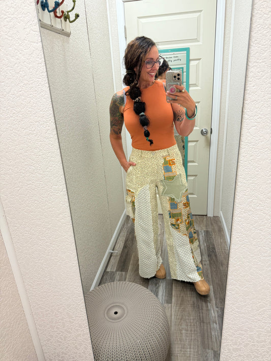 StarFlower Patchwork Wide Leg Pants