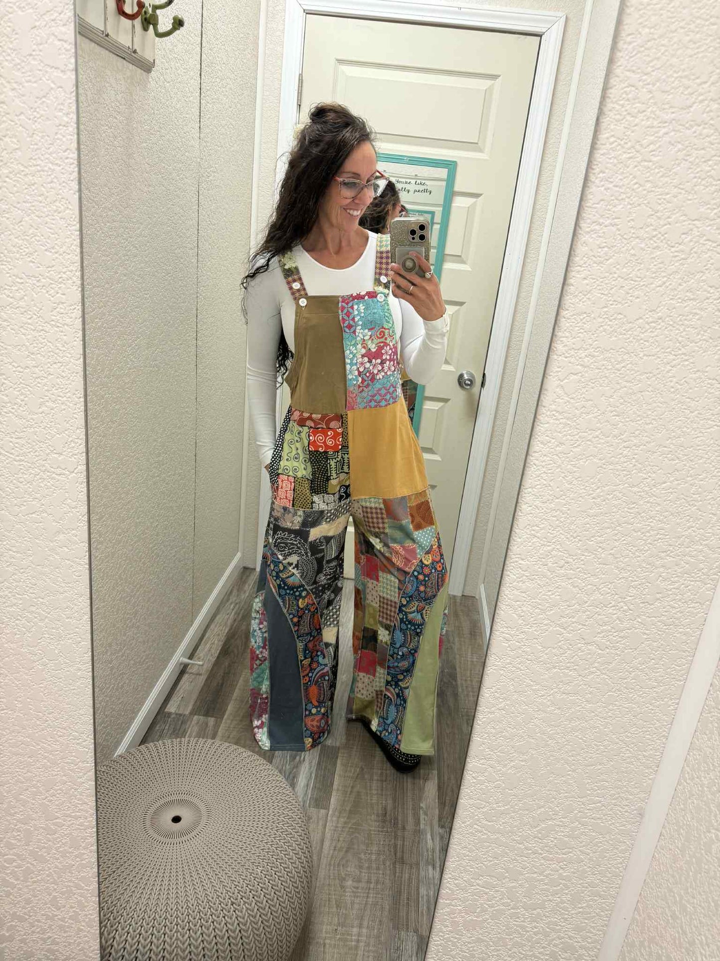 Groovy Boho Floral Patchwork Overalls