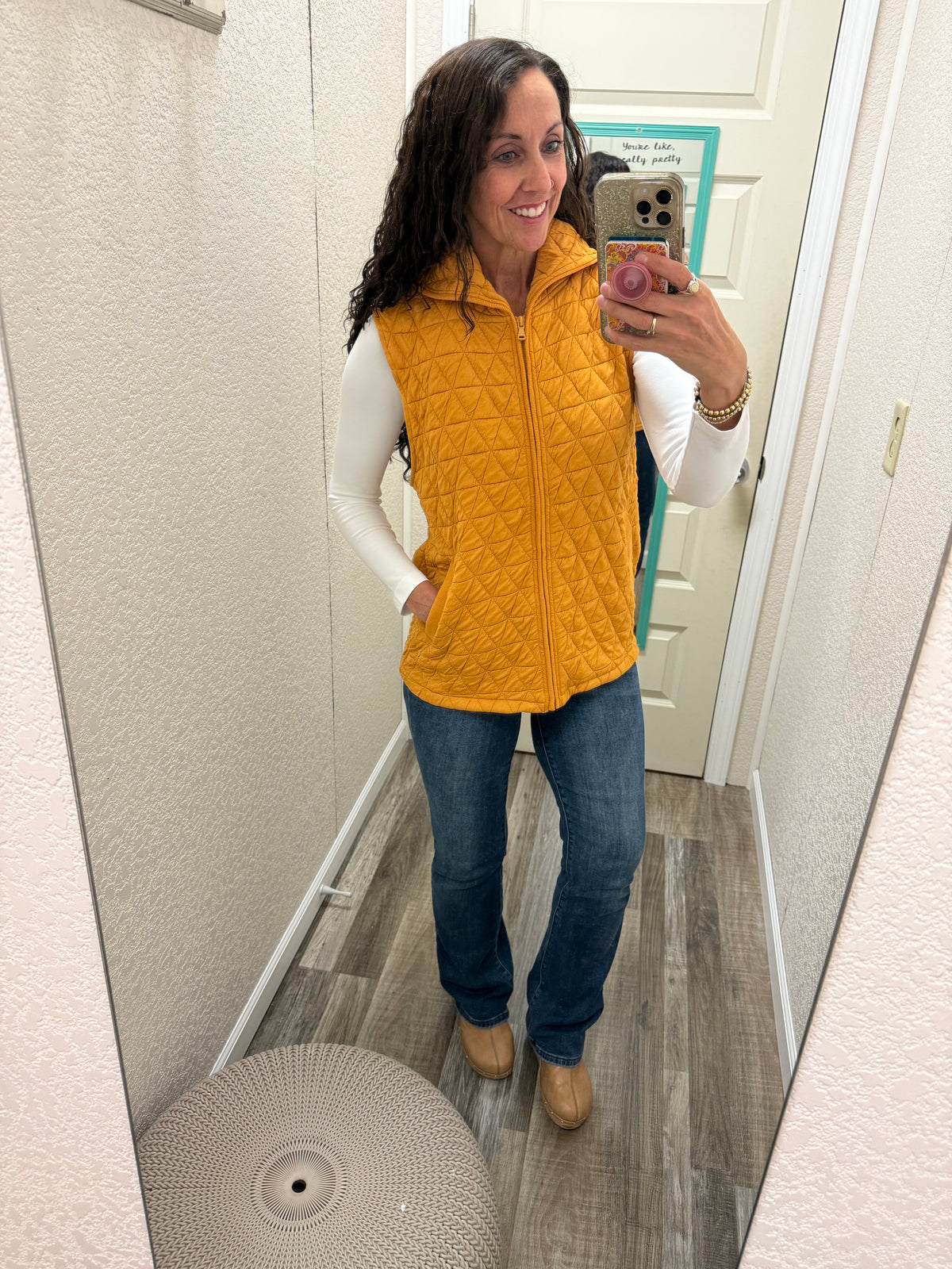Heather Mustard Geometric Hooded Vest -