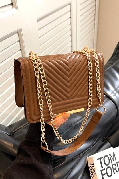 Vegan leather chevron crossbody shoulder bag