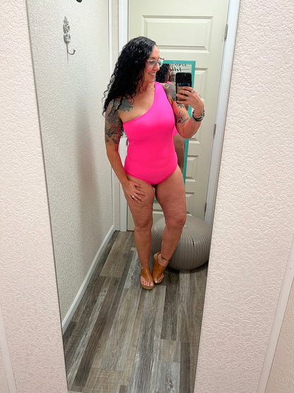 Beach Bound Ribbed One-Piece Swimsuit- Neon Pink Swimsuit