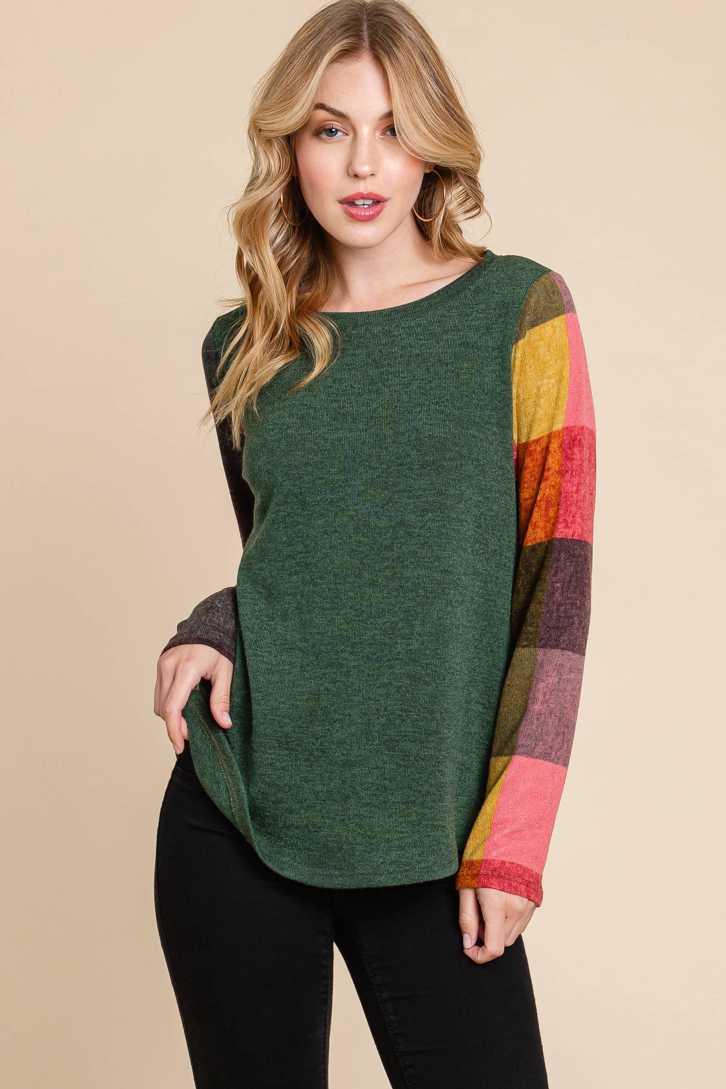Aspen Color Block Plaid Longsleeve Top
