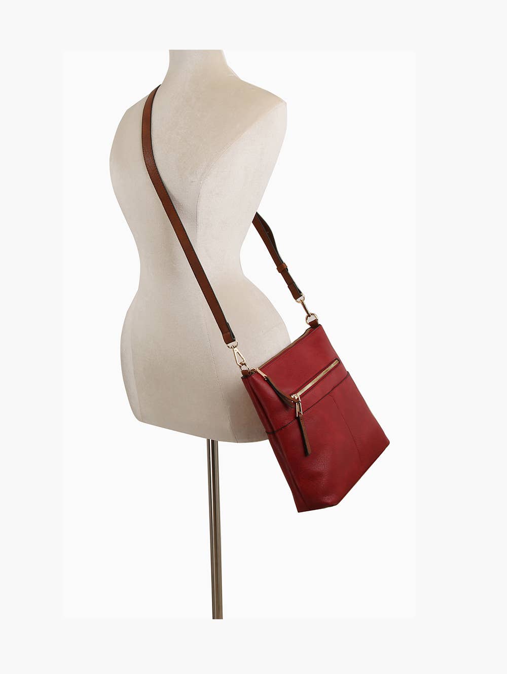 Red Classic Front Pocket Crossbody Sling: Red