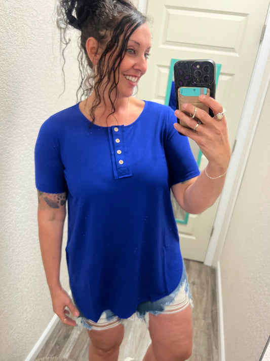 Kaylee - Bright Blue - button front top