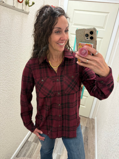 Lumber Jane Maroon & Black Plaid Button Up Flannel
