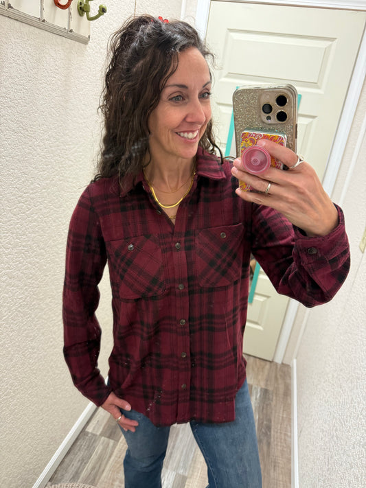 Lumber Jane Maroon & Black Plaid Button Up Flannel