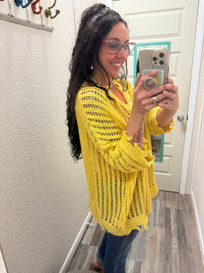 Must Have Mustard Loose Fit Distressed Knit Sweater