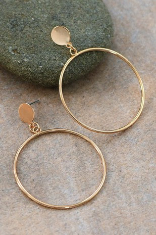 Gold metal wire round drop earrings