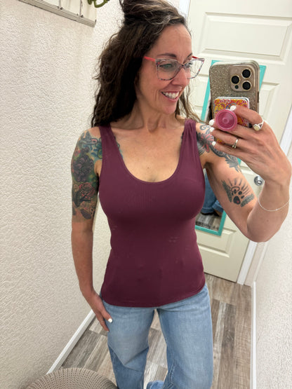 Built in Bra Reversible V or U neck Second Skin Tank - One Size