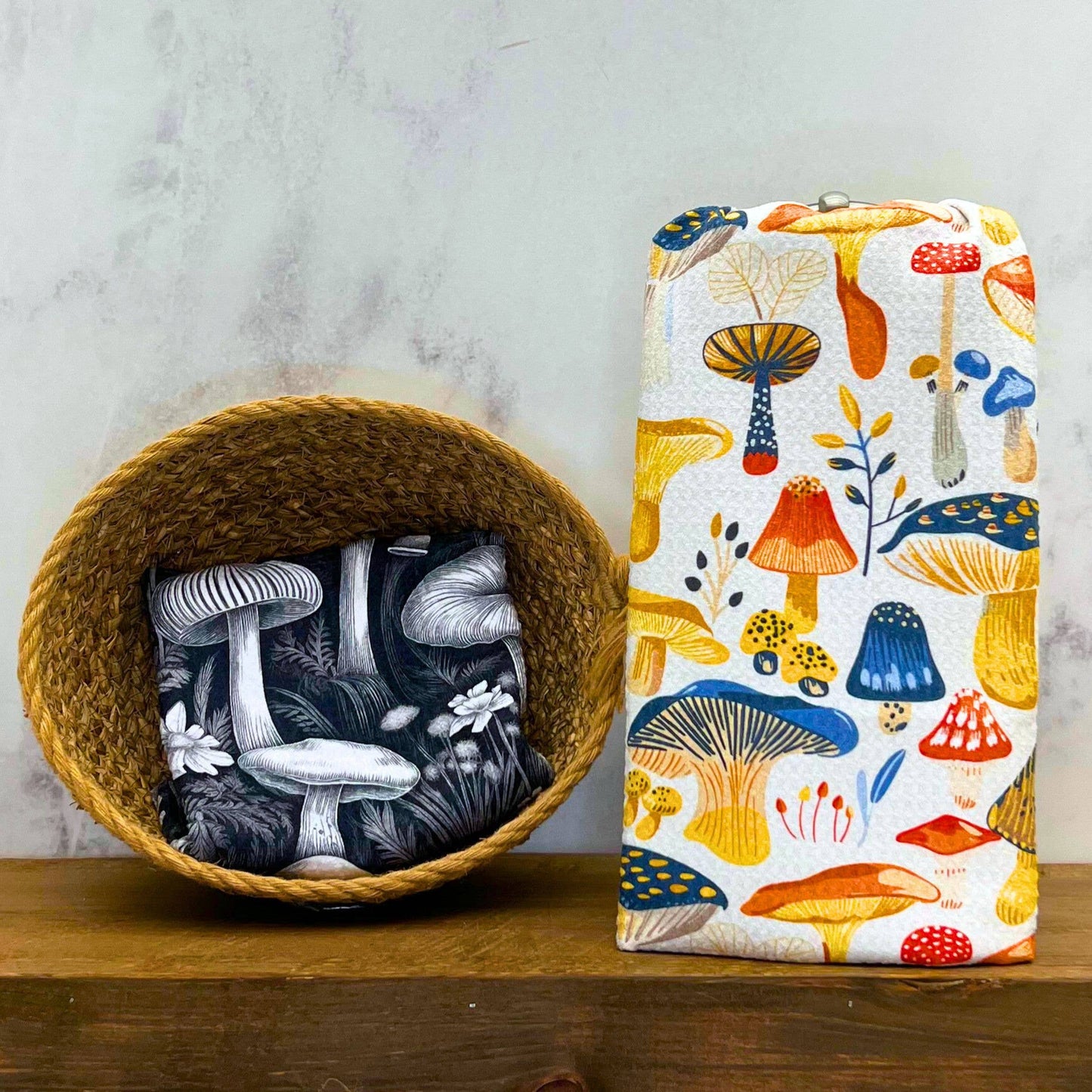 Summer Mushroom Harvest Tea Towel + Hanging Loop Home Decor