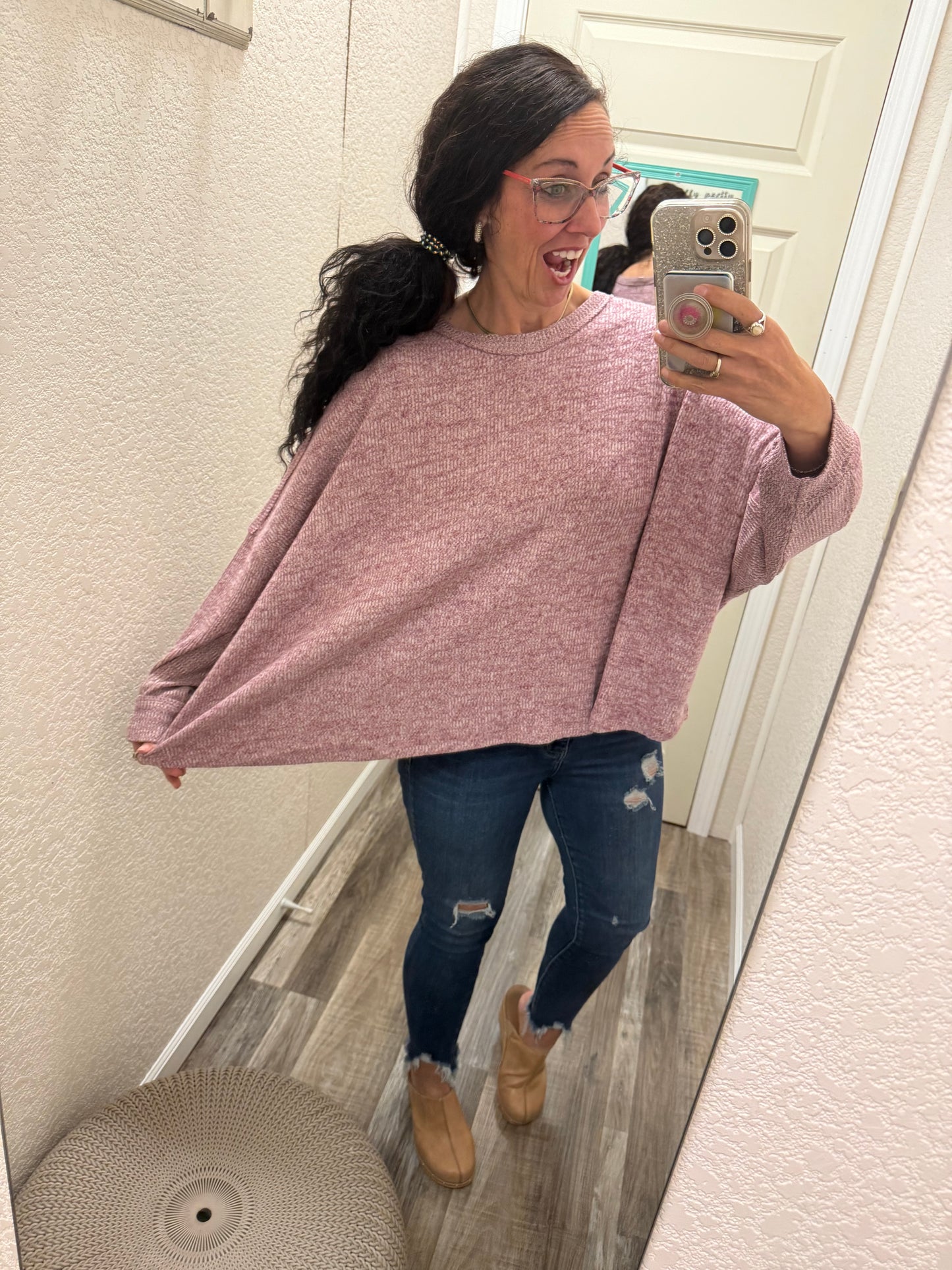 Hallie Oversized Long Sleeve Two Tone Solid Top