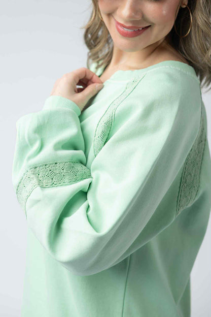Mint Lace Accent Vintage Wash Pullover -