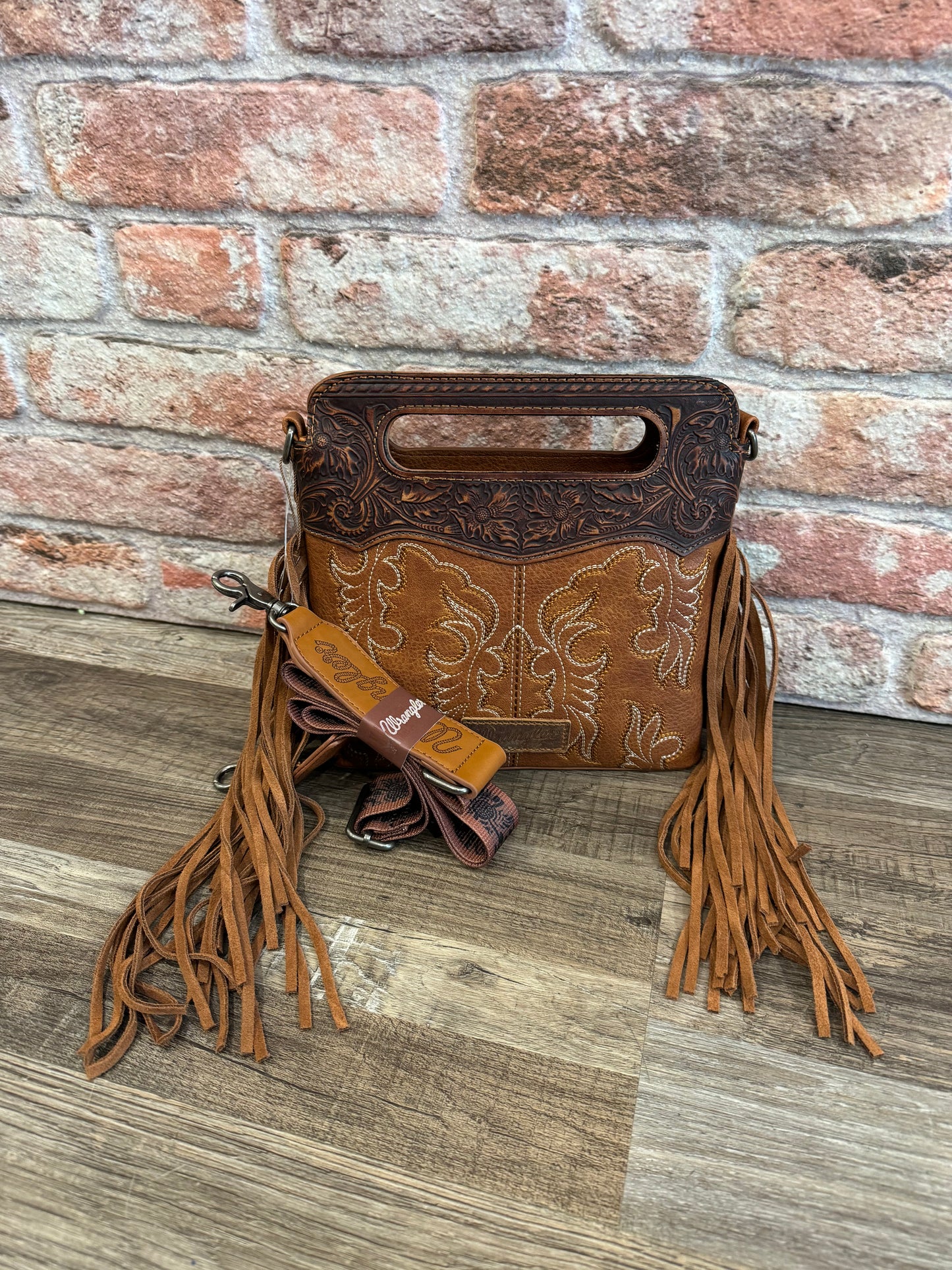 WRANGLER Brown TOOLED FRINGE CROSSBODY BAG